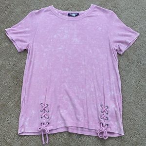 Purple tie dye shirt with side ties.